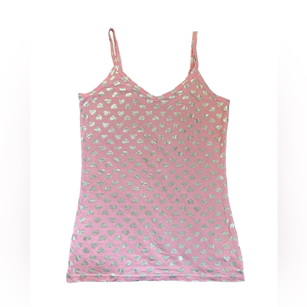 SALE Vintage Y2K No Boundaries Pink Silver Metallic Heart Fitted Tank Top 00s L